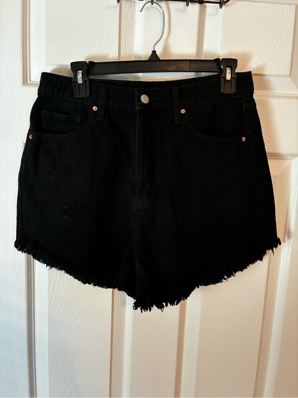 wild fable Black Distressed Frayed Hem Denim Shorts With Button Fly